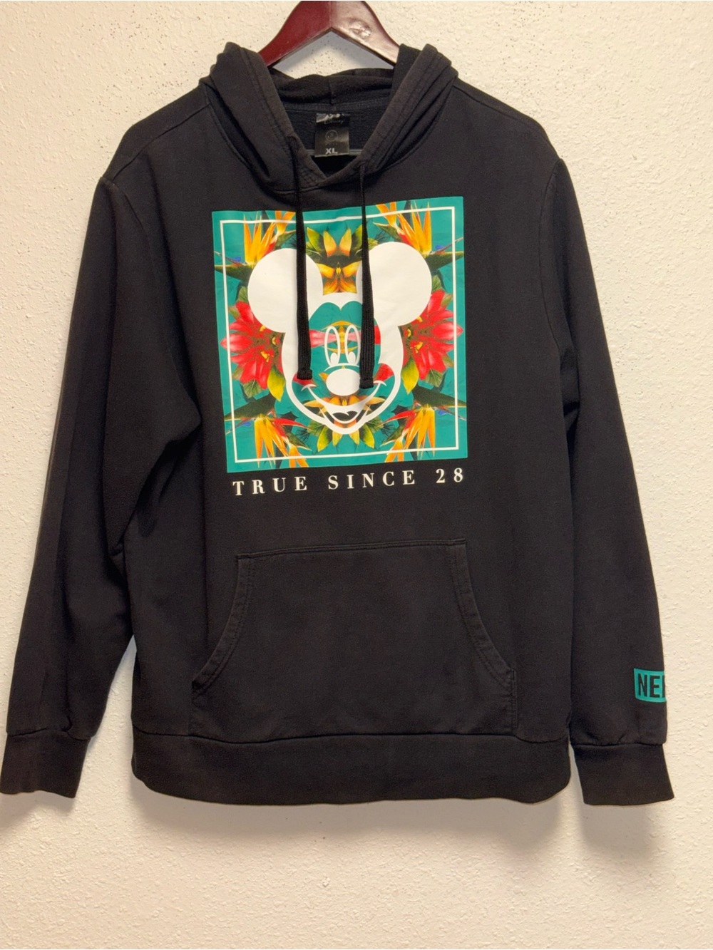 Disney Black Hoodie with Tropical Mickey Graphic